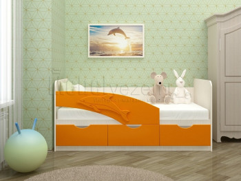 Дельфин-3 Кровать детская 3 ящика без ручек 1.6 Оранжевый глянец в Уяре - uyar.mebel54.com | фото