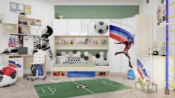 Детская комната Футбол ЧМ (Белый/Синий/корпус Клен) в Уяре - uyar.mebel54.com | фото