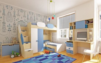 Детская комната Скай (Синий/Белый/корпус Клен) в Уяре - uyar.mebel54.com | фото