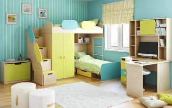 Детская комната Смайли (Желтый/Голубой/Зеленый/корпус Клен) в Уяре - uyar.mebel54.com | фото