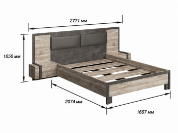 Клео Кровать 1600 с настилом (Дуб Юкон/Ателье темное) в Уяре - uyar.mebel54.com | фото