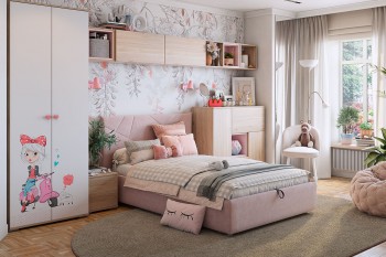 Комплект детской мебели Алина К2 Дуб мария/белый/нежно-розовый велюр в Уяре - uyar.mebel54.com | фото