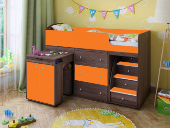 Кровать-чердак Малыш 1600 Бодего/Оранжевый в Уяре - uyar.mebel54.com | фото