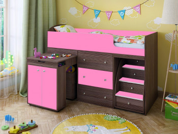 Кровать-чердак Малыш 1600 Бодего/Розовый в Уяре - uyar.mebel54.com | фото