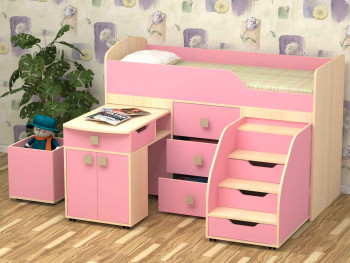 Кровать детская Фея 1.6 Дуб молочный/Розовый в Уяре - uyar.mebel54.com | фото