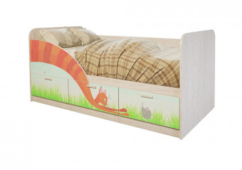 Кровать детская Минима Лего 1,86м с ящиками (дуб атланта/лиловый сад) в Уяре - uyar.mebel54.com | фото