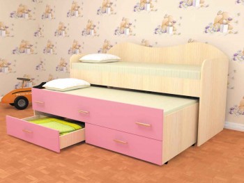 Кровать детская Нимфа двухместная 2.0 Дуб молочный/Розовый в Уяре - uyar.mebel54.com | фото