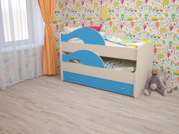 Кровать детская Радуга 1600 Млечный дуб/Голубой в Уяре - uyar.mebel54.com | фото