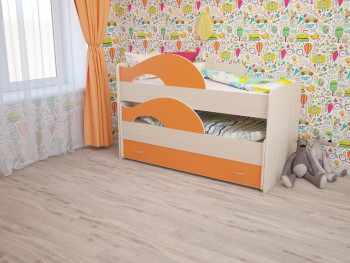Кровать детская Радуга 1600 Млечный дуб/Оранжевый в Уяре - uyar.mebel54.com | фото