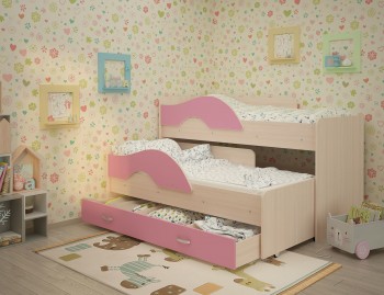 Кровать детская Радуга 1600 Млечный дуб/Розовый в Уяре - uyar.mebel54.com | фото