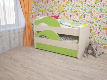 Кровать детская Радуга 1600 Млечный дуб/Салатовый в Уяре - uyar.mebel54.com | фото