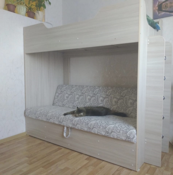 Кровать двухъярусная с диваном (Беленый дуб) в Уяре - uyar.mebel54.com | фото