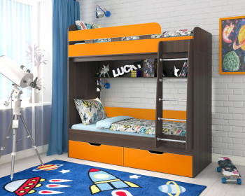 Кровать двухъярусная Юниор-5  Бодего/Оранжевый в Уяре - uyar.mebel54.com | фото