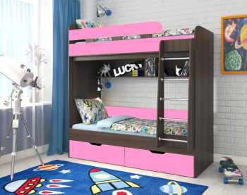 Кровать двухъярусная Юниор-5  Бодего/Розовый в Уяре - uyar.mebel54.com | фото