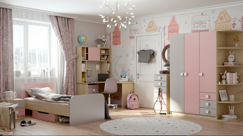Кровать Грэйси 1650х750 (Розовый/Серый/корпус Клен) в Уяре - uyar.mebel54.com | фото