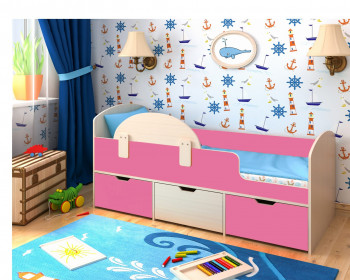 Кровать Малыш-мини Дуб молочный/Розовый в Уяре - uyar.mebel54.com | фото