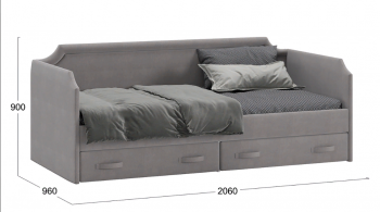 Кровать с мягкой обивкой и ящиками «Кантри» Тип 1 (900) (Велюр Светло-серый) в Уяре - uyar.mebel54.com | фото