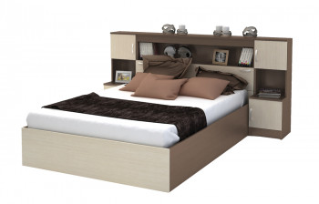Кровать с прикроватным блоком КР 552 Спальня Basya (шимо темный/шимо светлый) в Уяре - uyar.mebel54.com | фото