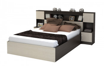 Кровать с прикроватным блоком КР 552 Спальня Basya (венге/белфорт) в Уяре - uyar.mebel54.com | фото