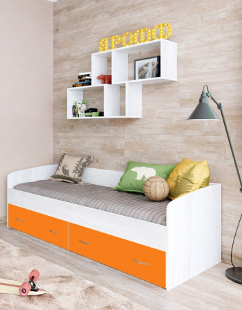 Кровать с выкатными ящиками Винтерберг/Оранжевый в Уяре - uyar.mebel54.com | фото