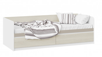 Кровать «Сканди» с 2 ящиками Дуб Гарден/Белый/Глиняный серый в Уяре - uyar.mebel54.com | фото
