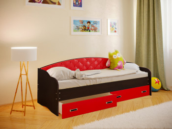 Кровать Софа-7 с мягкой спинкой (800х1900) Венге/Красный в Уяре - uyar.mebel54.com | фото
