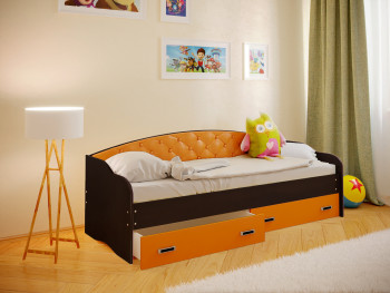 Кровать Софа-7 с мягкой спинкой (800х1900) Венге/Оранжевый в Уяре - uyar.mebel54.com | фото