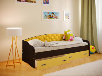 Кровать Софа-7 с мягкой спинкой (800х2000) Венге/Желтый в Уяре - uyar.mebel54.com | фото