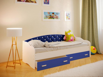 Кровать Софа-7 с мягкой спинкой со стразами (800х1900) Белый/Синий в Уяре - uyar.mebel54.com | фото