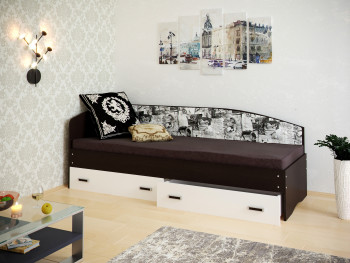 Кровать Софа-9 с мягкой спинкой с рисунком Милана (900х1900) Венге/Белый в Уяре - uyar.mebel54.com | фото