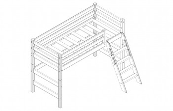 Кровать Соня вариант 6 полувысокая с наклонной лестницей Белый полупрозрачный в Уяре - uyar.mebel54.com | фото