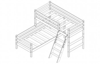 Кровать Соня вариант 8 угловая с наклонной лестницей Белый полупрозрачный в Уяре - uyar.mebel54.com | фото
