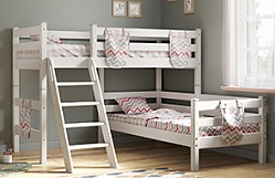 Кровать Соня вариант 8 угловая с наклонной лестницей Белый полупрозрачный в Уяре - uyar.mebel54.com | фото