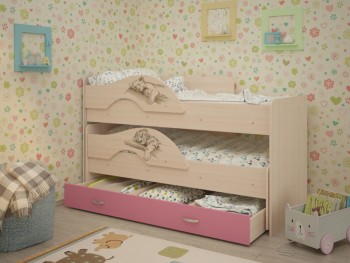 Кровать выкатная Радуга-Сафари детская 1600 Млечный дуб/Розовый в Уяре - uyar.mebel54.com | фото