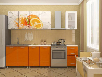 Кухонный гарнитур 1,8м Апельсин (Белый/Оранжевый металлик/Фотопечать апельсин) в Уяре - uyar.mebel54.com | фото