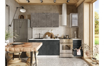 Кухонный гарнитур Нувель 1800мм белый/бетон коричневый/бетон черный в Уяре - uyar.mebel54.com | фото