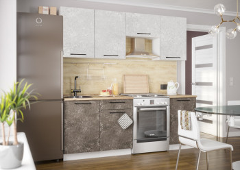 Кухонный гарнитур Нувель 2100мм белый/бетон коричневый в Уяре - uyar.mebel54.com | фото