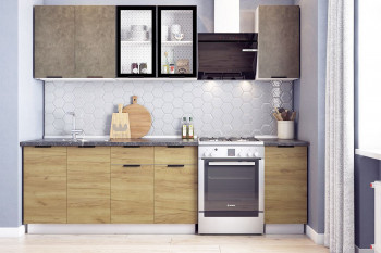 Кухонный гарнитур Стоун 2.0 (белый/камень темно-серый/акация светлая) в Уяре - uyar.mebel54.com | фото