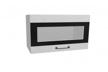 Лофт ПГСФ 600 шкаф верхний горизонтальный со стеклом и фотопечатью (Штукатурка белая/корпус Серый) в Уяре - uyar.mebel54.com | фото