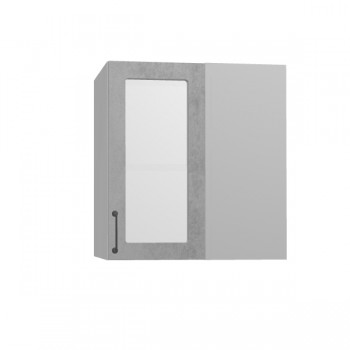 Лофт ПУС 650 шкаф верхний угловой со стеклом (Бетон светлый/корпус Серый) в Уяре - uyar.mebel54.com | фото