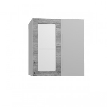 Лофт ПУС 650 шкаф верхний угловой со стеклом (Дуб майский/корпус Серый) в Уяре - uyar.mebel54.com | фото