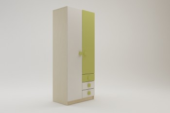 Шкаф 2-х створчатый с ящиками Эппл (Зеленый/Белый/корпус Клен) в Уяре - uyar.mebel54.com | фото