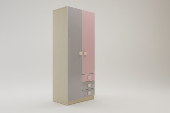 Шкаф 2-х створчатый с ящиками Грэйси (Розовый/Серый/корпус Клен) в Уяре - uyar.mebel54.com | фото
