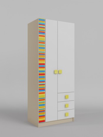Шкаф 2-х створчатый с ящиками Клаксон без машинок (Белый/корпус Клен) в Уяре - uyar.mebel54.com | фото
