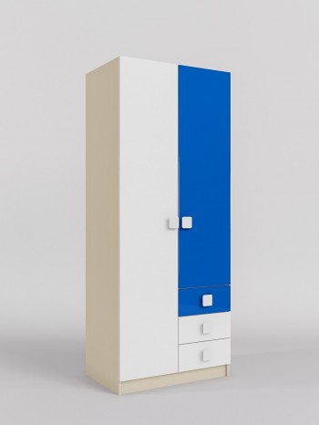 Шкаф 2-х створчатый с ящиками Скай люкс (Синий/Белый/корпус Клен) в Уяре - uyar.mebel54.com | фото