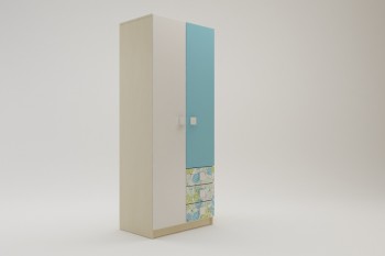 Шкаф 2-х створчатый с ящиками Твит (Белый/Зеленый/корпус Клен) в Уяре - uyar.mebel54.com | фото