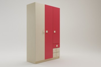 Шкаф 3-х створчатый с ящиками Бэрри (Бежевый/Красный/корпус Клен) в Уяре - uyar.mebel54.com | фото