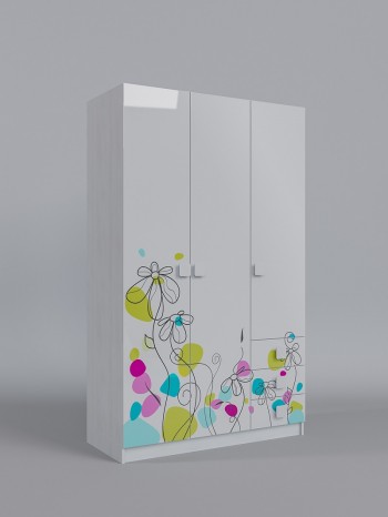 Шкаф 3-х створчатый с ящиками Флёр (Белый/корпус Выбеленное дерево) в Уяре - uyar.mebel54.com | фото
