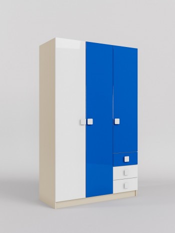 Шкаф 3-х створчатый с ящиками Скай люкс (Синий/Белый/корпус Клен) в Уяре - uyar.mebel54.com | фото