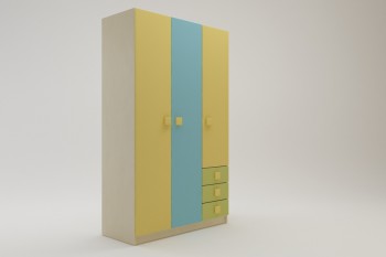 Шкаф 3-х створчатый с ящиками Смайли (Желтый/Голубой/Зеленый/корпус Клен) в Уяре - uyar.mebel54.com | фото
